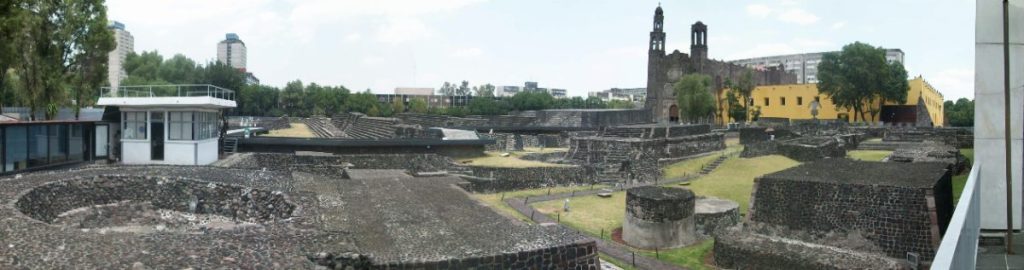 Ancient stone ruins at the Tlatelolco archaeological zone in Mexico City