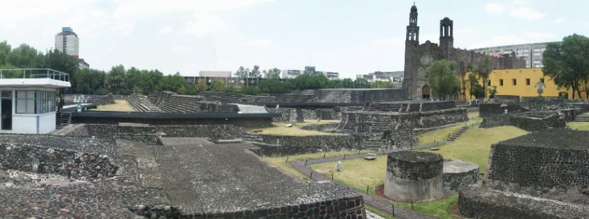 Ancient stone ruins at the Tlatelolco archaeological zone in Mexico City