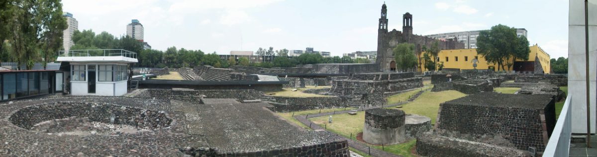 Ancient stone ruins at the Tlatelolco archaeological zone in Mexico City