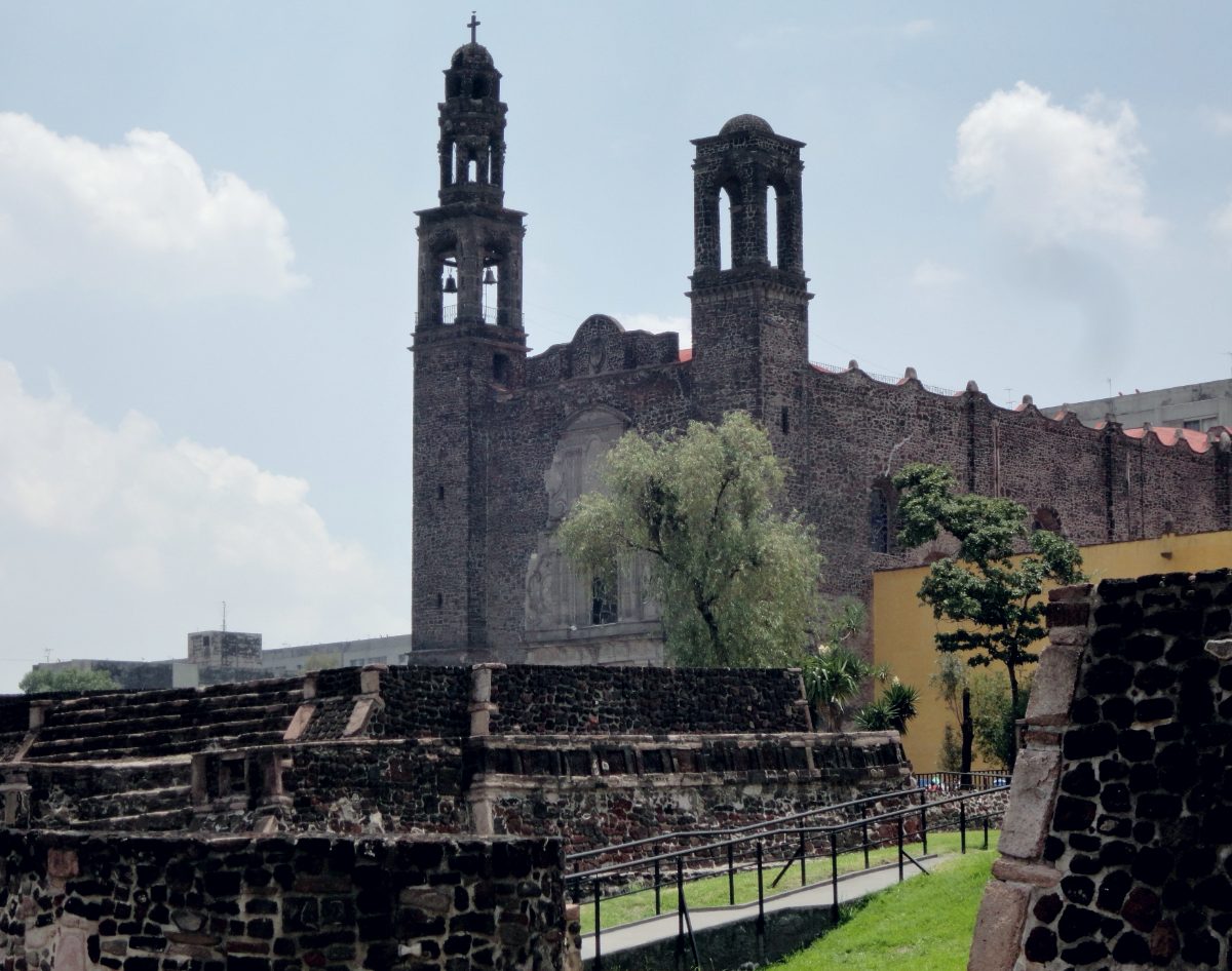 Stepped pyramid platform ruins at the Tlatelolco archaeological site