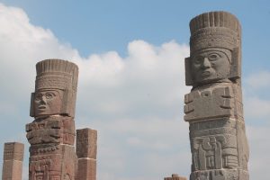 The Atlantes warrior columns atop Pyramid B at Tula