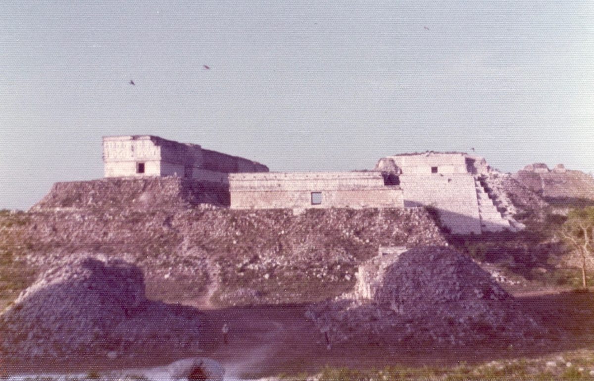 Ruins of the ancient ballcourt at the Uxmal archaeological site