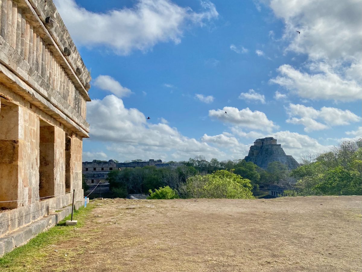 The House of the Turtles beside the Pyramid of the Magician at Uxmal