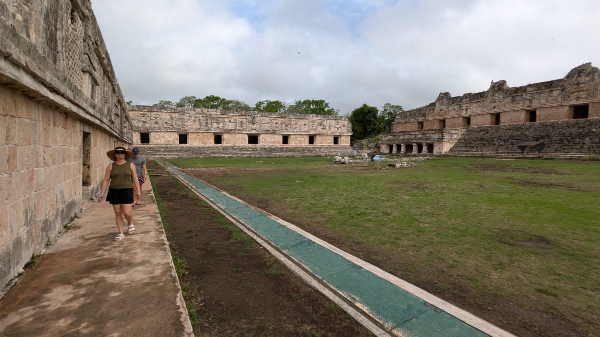 Ornate stone facade of the Nunnery Quadrangle at Uxmal