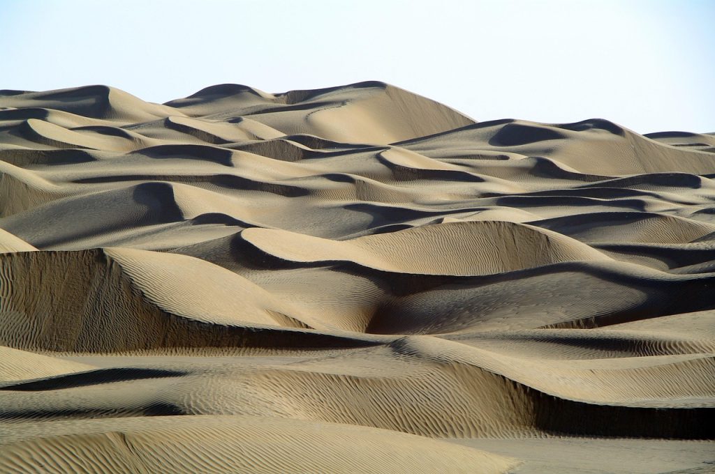Life clings to the oasis rim of the vast Taklamakan desert in the Tarim Basin.