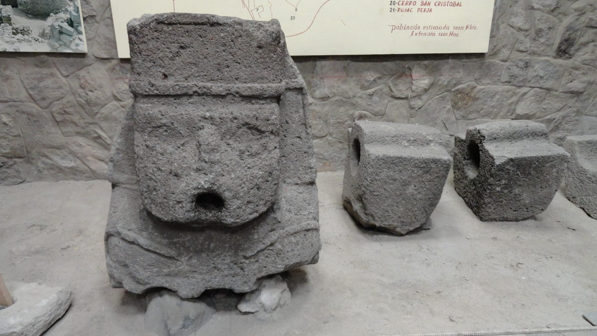 Carved stone monolith from the Wari site in Ayacucho, Peru