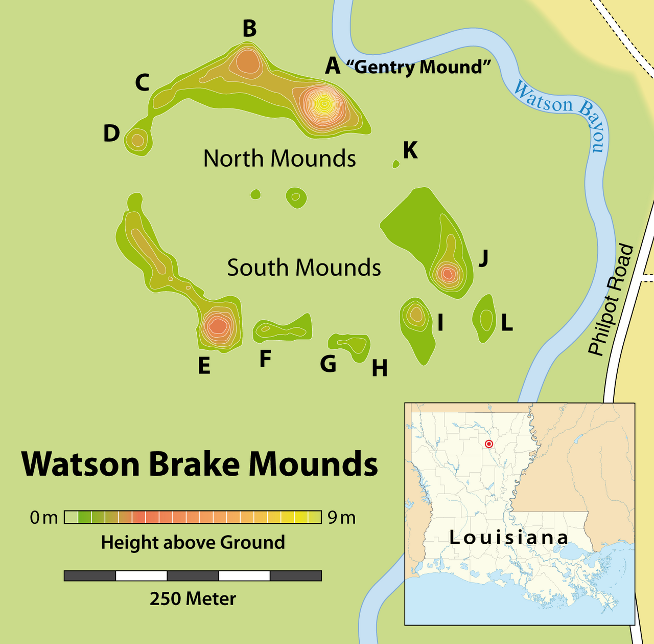 Map of the Watson Brake archaeological site