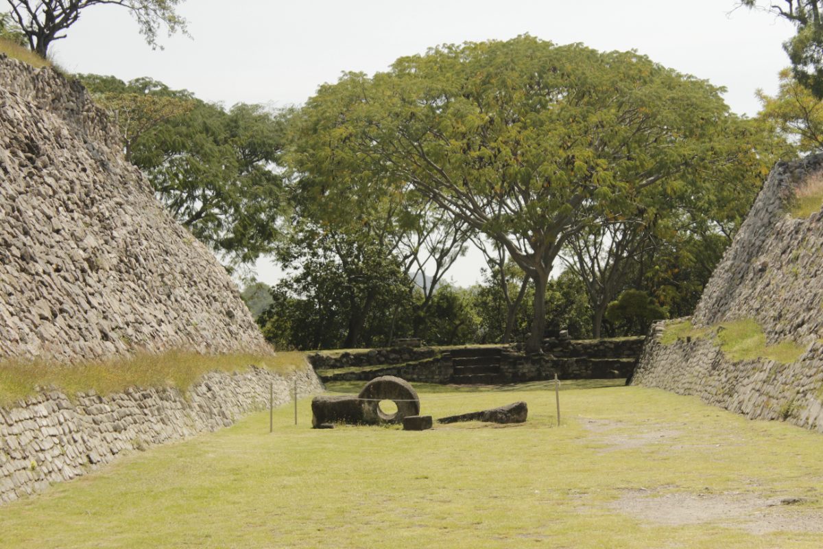 Ancient ballcourt at the Xochicalco archaeological site in Mexico