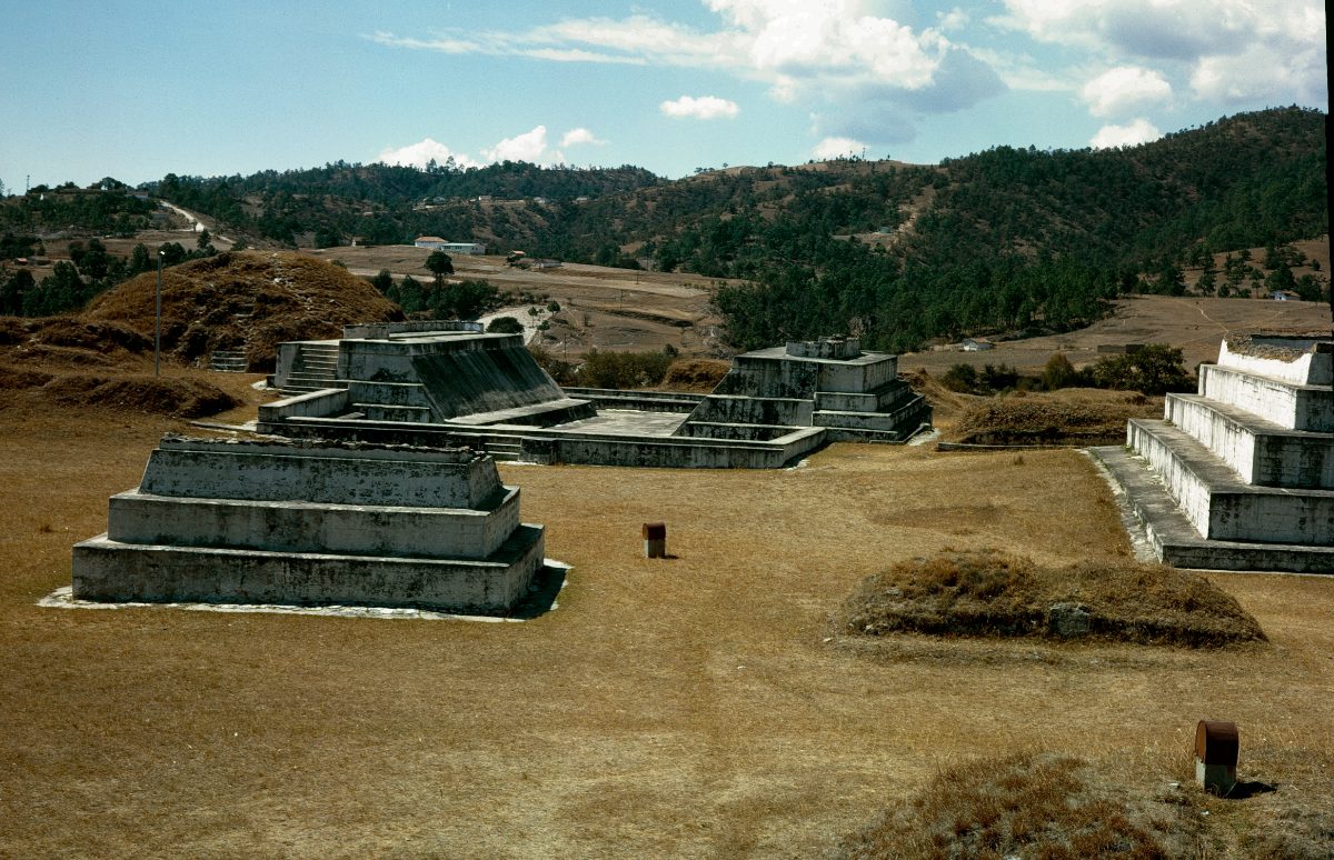 A view across the Zaculeu archaeological site in the Guatemalan highlands