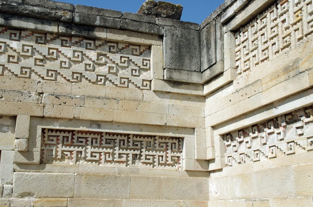 Intricate stone mosaics at Mitla, a hallmark of Zapotec design
