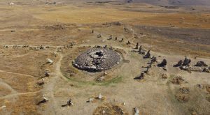 Aerial view of the Zorats Karer stone circle in southern Armenia