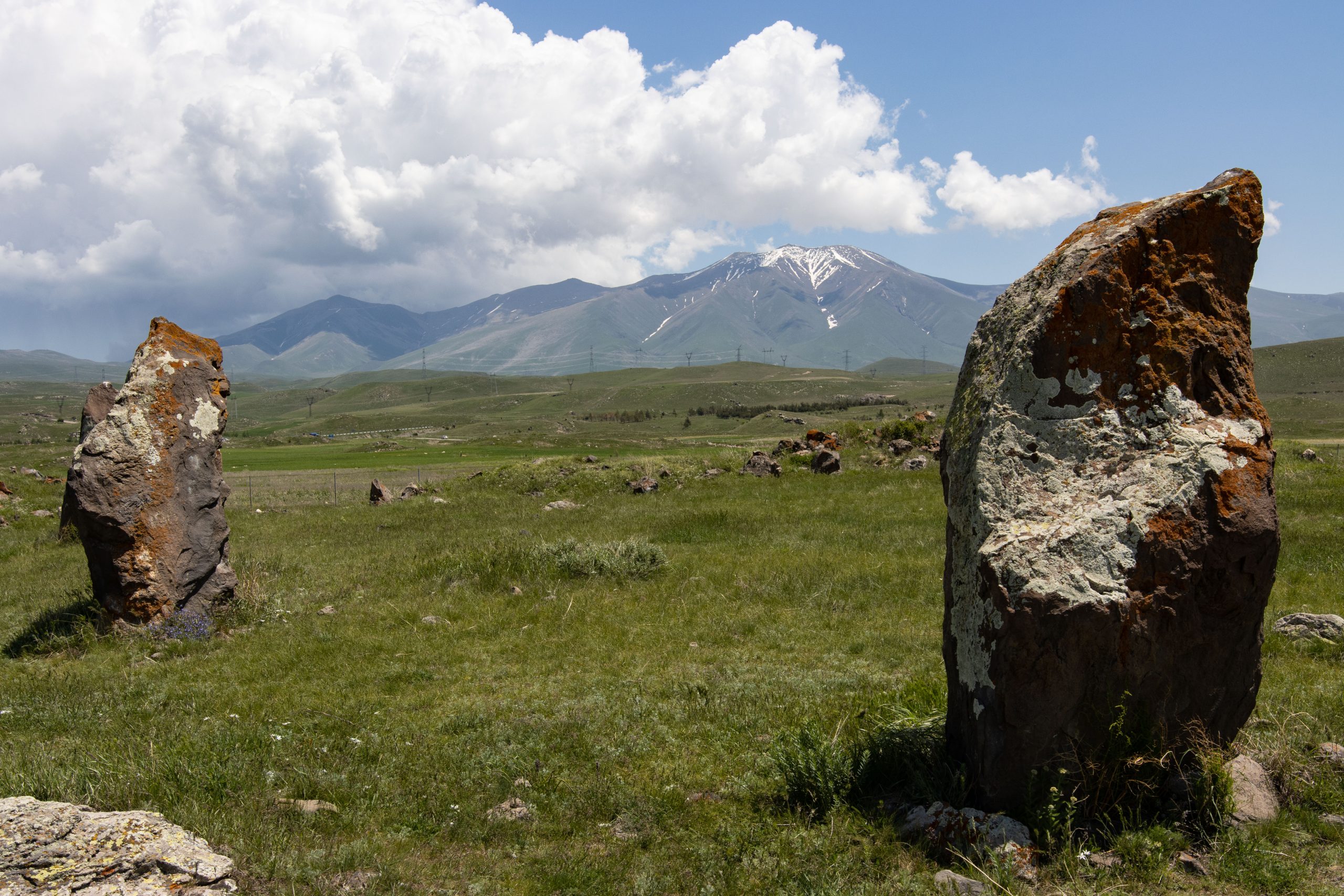 Rows of megaliths at Zorats Karer photographed in spring