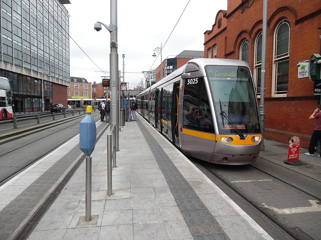 A Luas tram in modern Dublin city centre