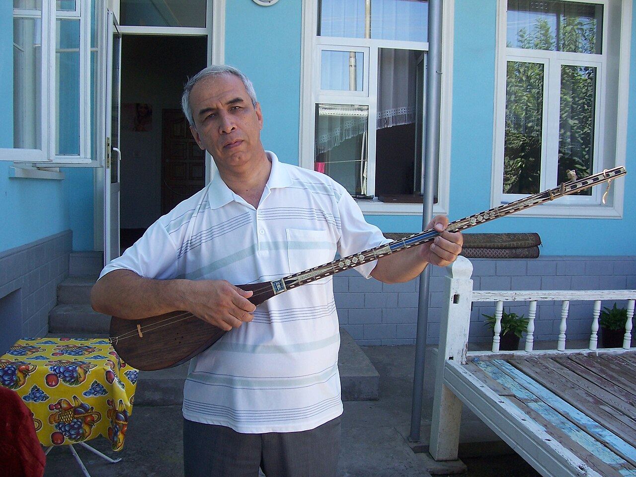 An Uzbek musician playing the long-necked dutar, keeper of a rich oral and musical tradition
