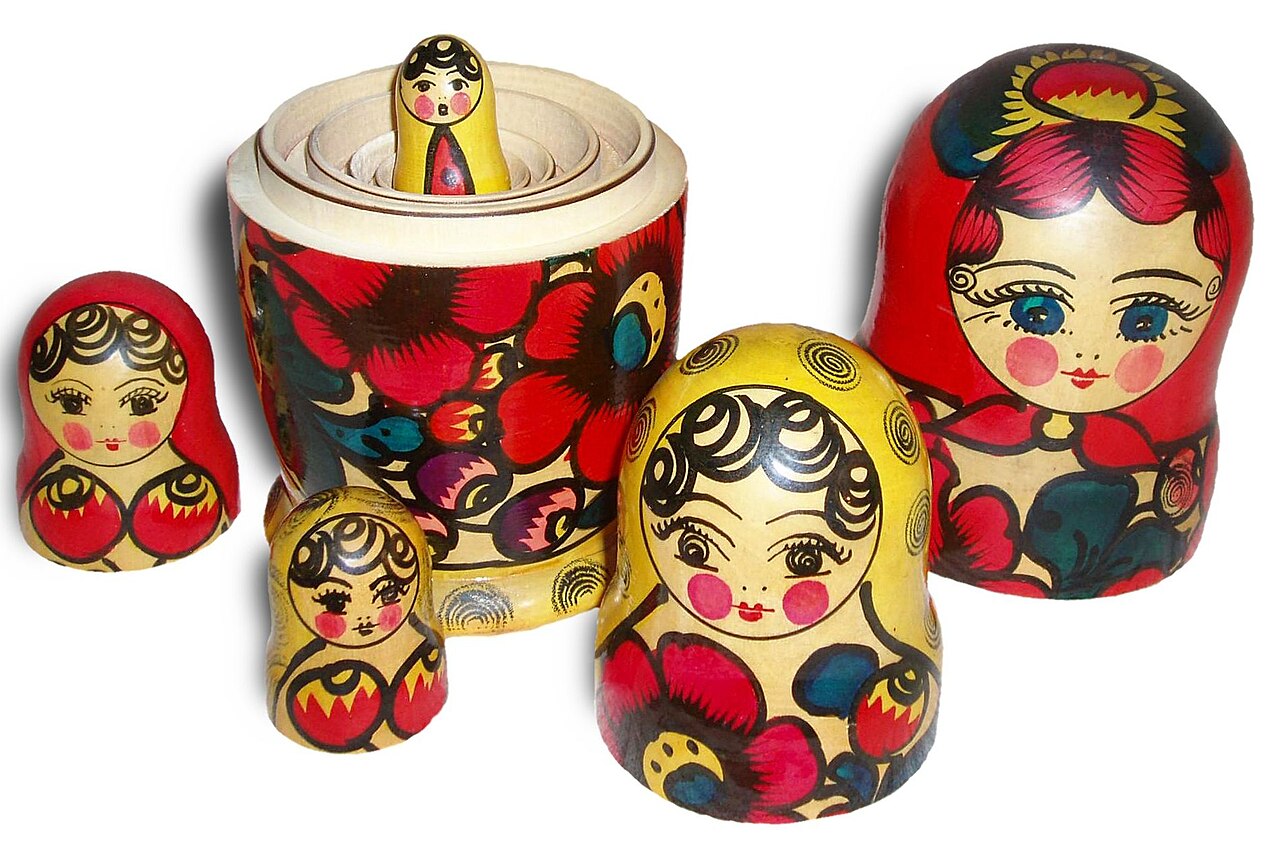 A set of Russian matryoshka nesting dolls, an emblem of Russian folk tradition