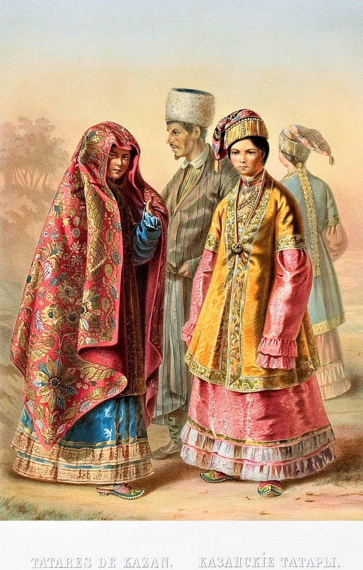 A depiction of Tatar people from 1862, evoking the old Volga-Tatar life