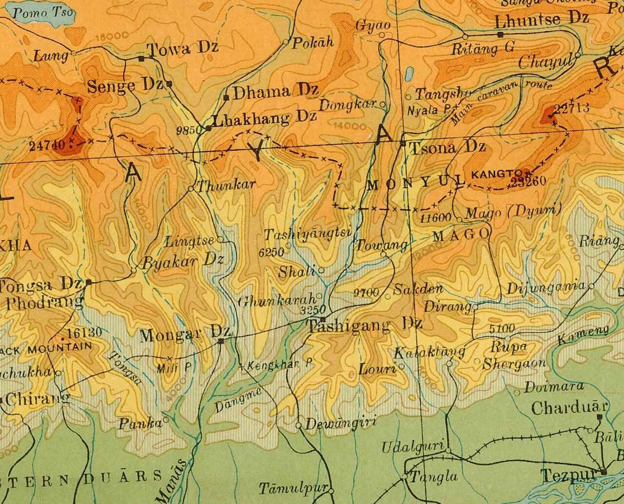 A 1936 survey map of the Tawang and Monyul region, the historic land of the Monba people