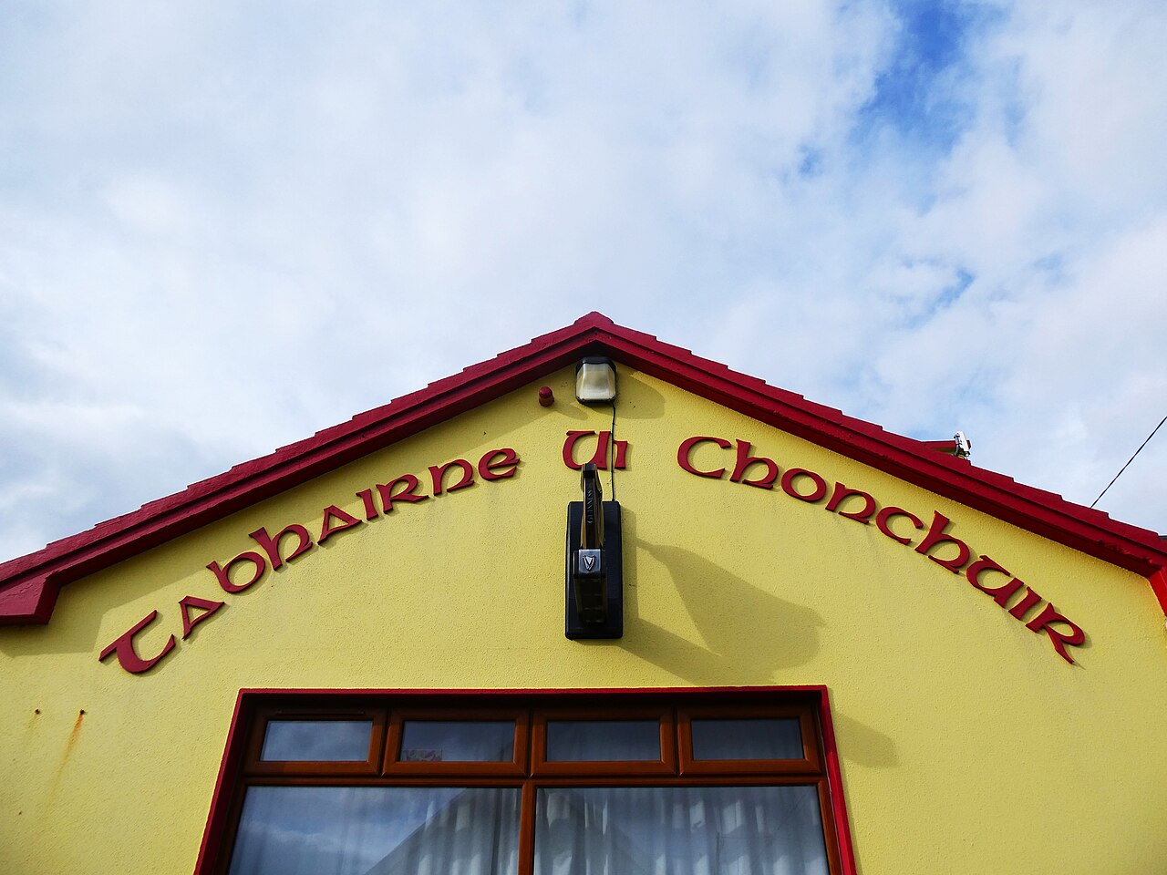 A bilingual road sign on the Dingle Peninsula, Irish above English