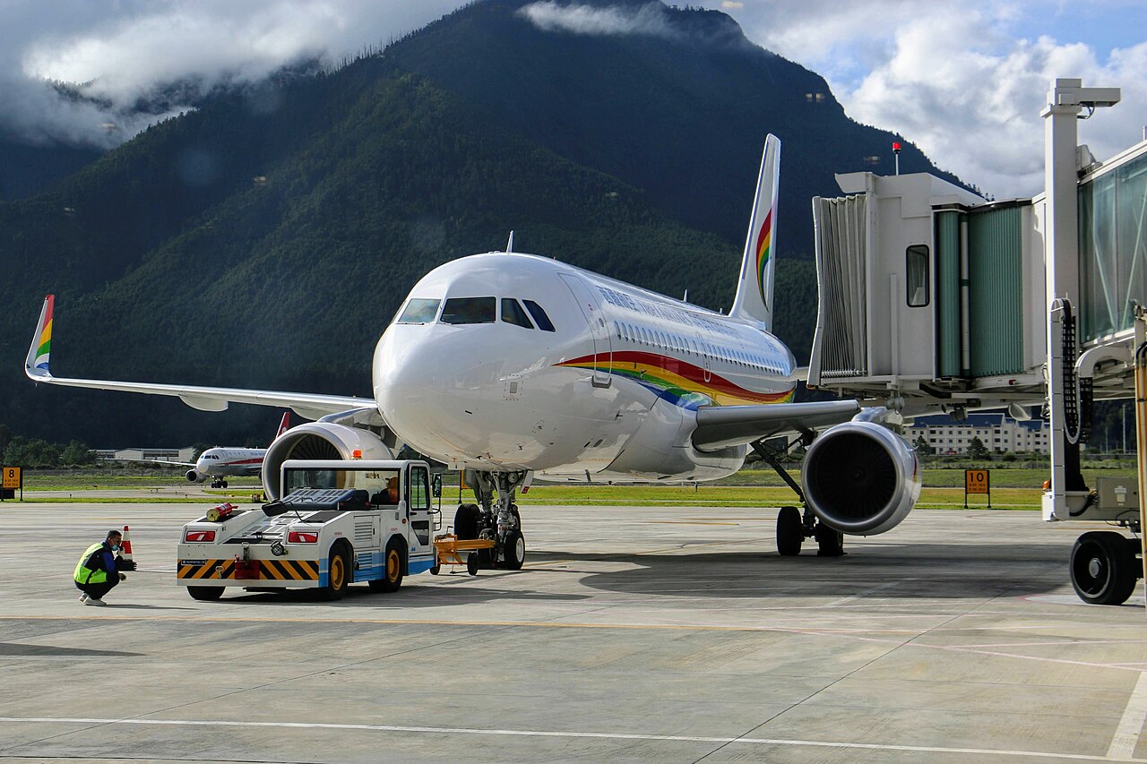 An aircraft at Nyingchi Mainling airport, the modern reach into the Lhoba country