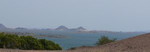 The waters of Lake Nasser, the reservoir whose creation forced the rescue of Abu Simbel.