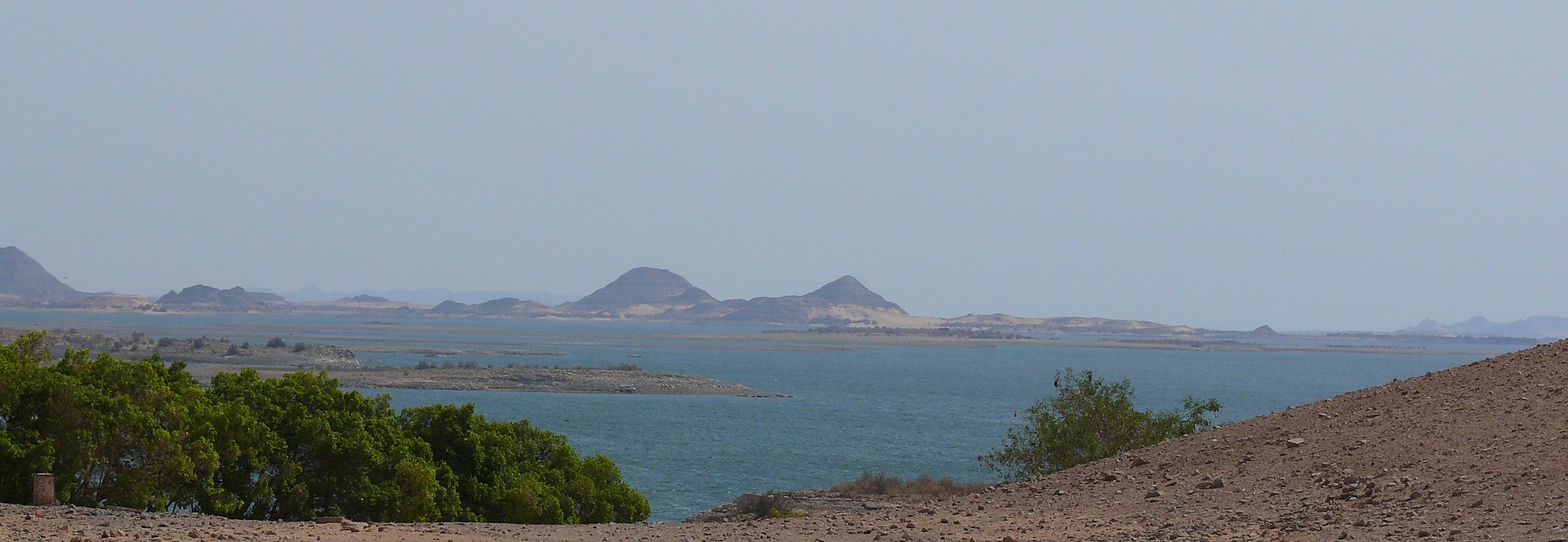 The waters of Lake Nasser, the reservoir whose creation forced the rescue of Abu Simbel.