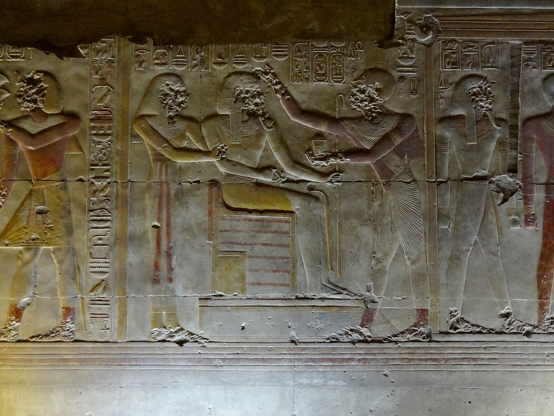 Exquisitely carved and painted reliefs in the Temple of Seti I at Abydos.