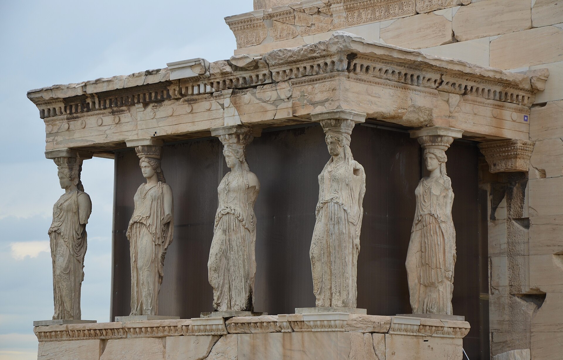 The Porch of the Caryatids on the Erechtheion, where sculpted maidens replace columns.
