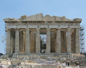 The Parthenon on the Acropolis of Athens, the marble temple of the goddess Athena.