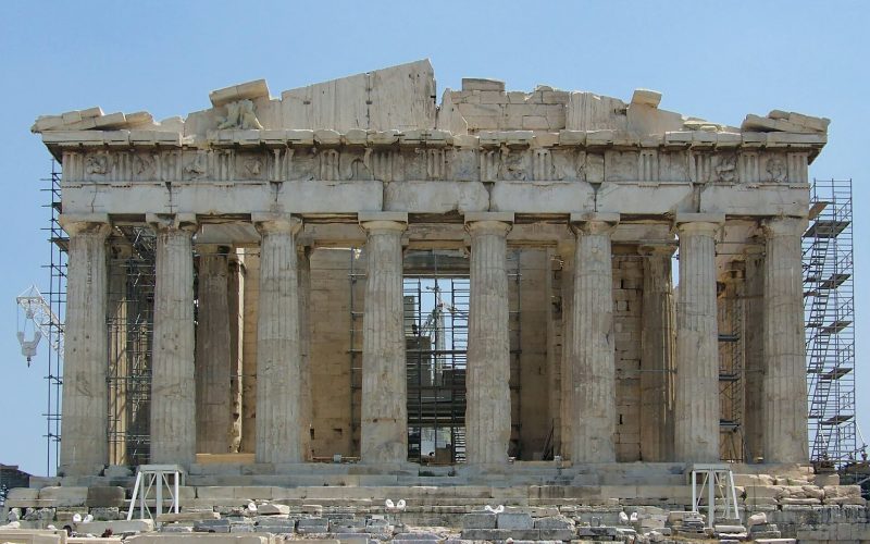 The Parthenon on the Acropolis of Athens, the marble temple of the goddess Athena.