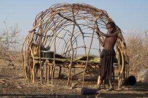 An Afar hut under construction, part of the portable life of the nomads.
