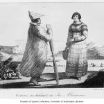 An Aleut man in a hunting hat and fur clothing, from the Aleutian Islands.