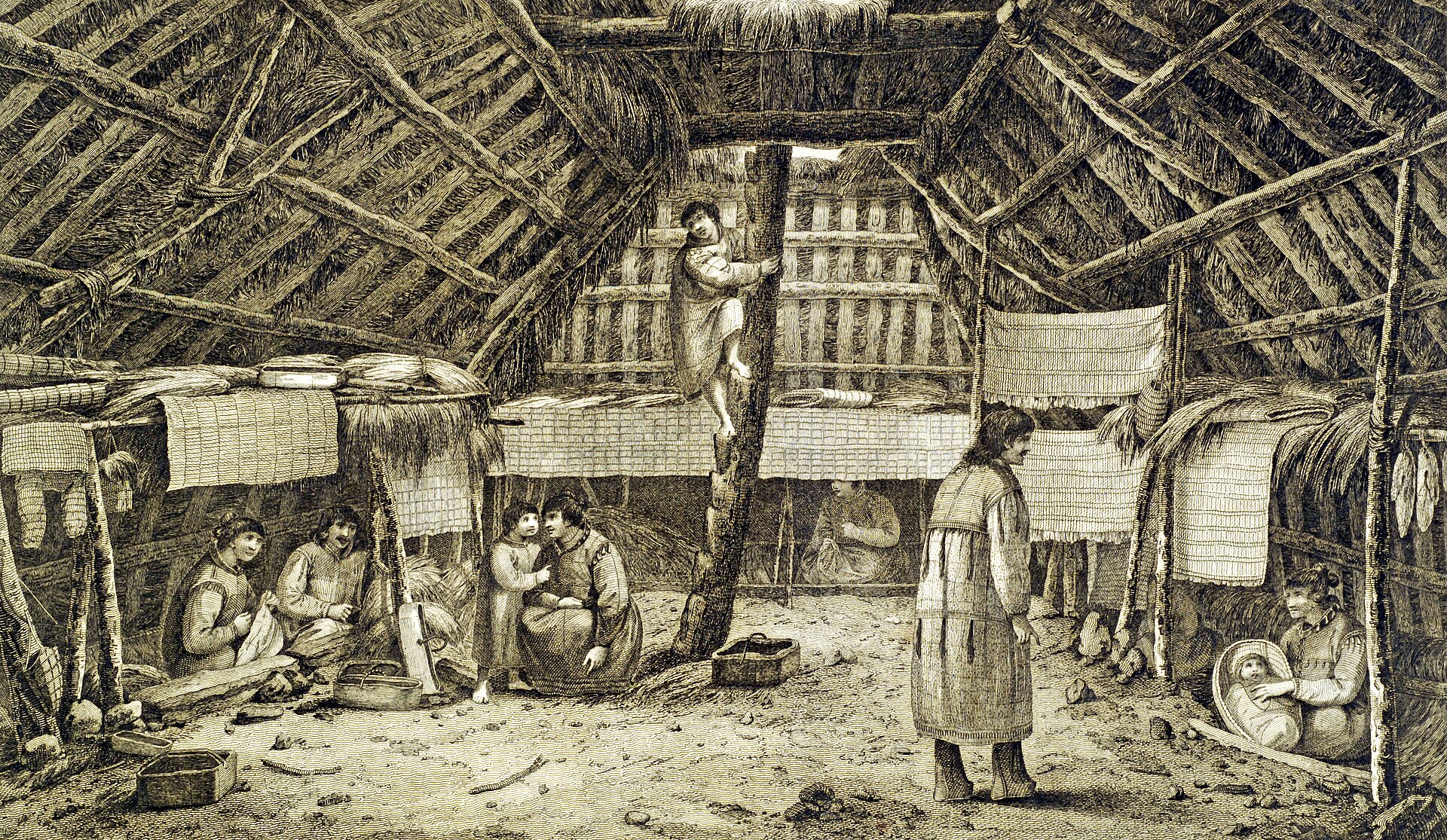 An Aleut winter house, or barabara, half-buried against the cold.