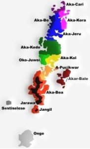 The distribution of the distinctive Andamanese languages