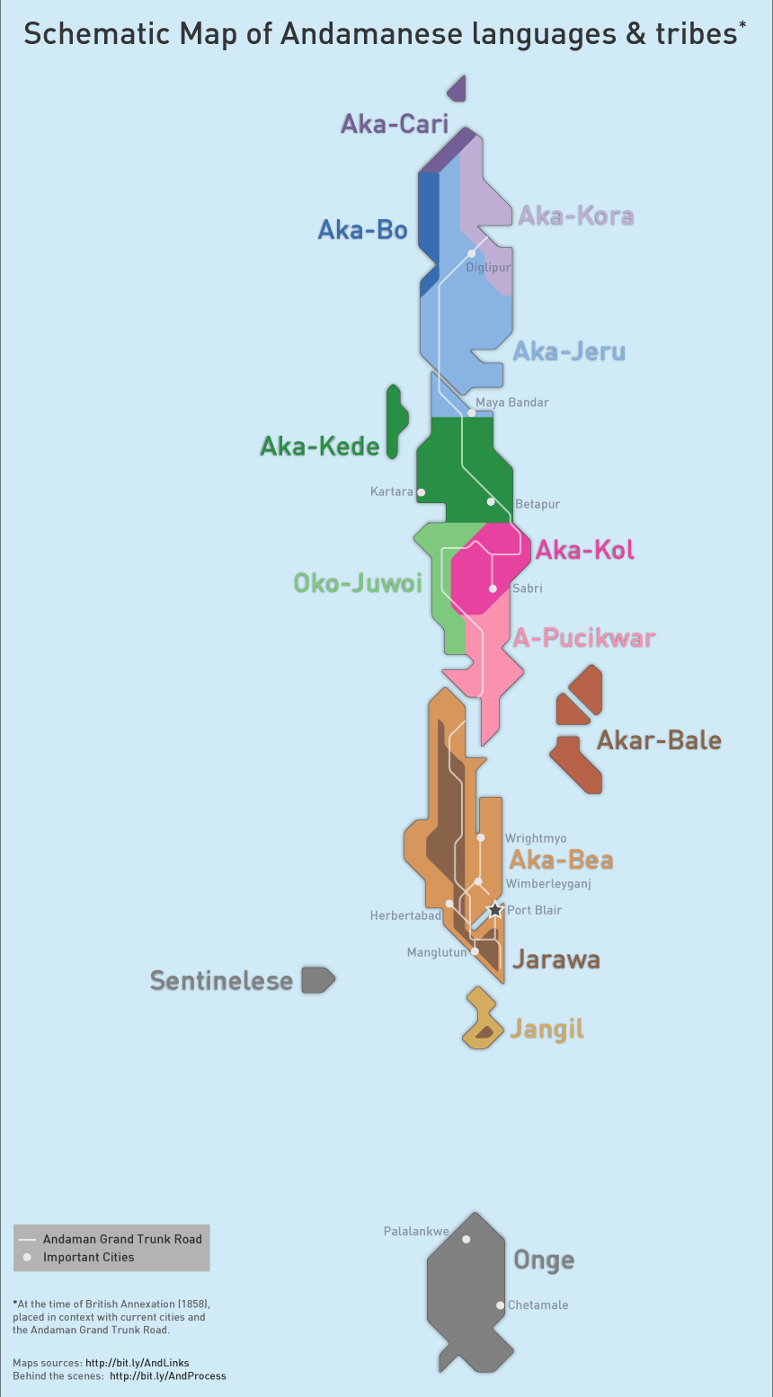 A map of the Andaman Islands, homeland of the Andamanese