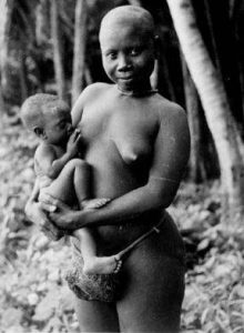 An Onge mother and child; Andamanese religion centres on nature and spirits