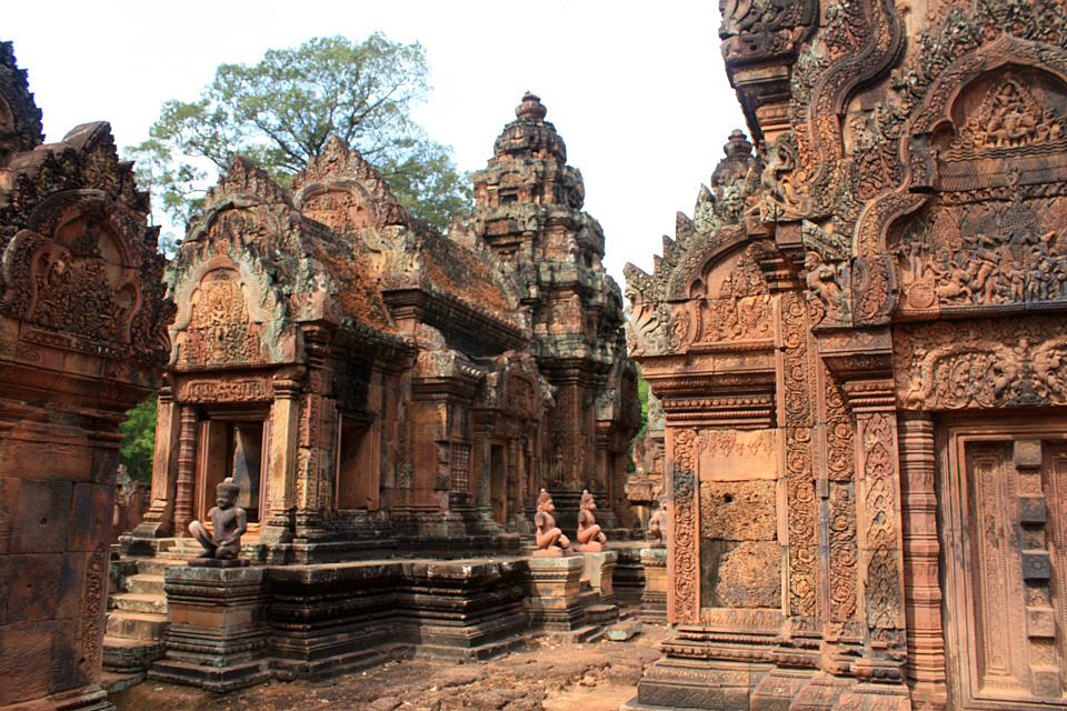 The finely carved pink sandstone of Banteay Srei, near Angkor.