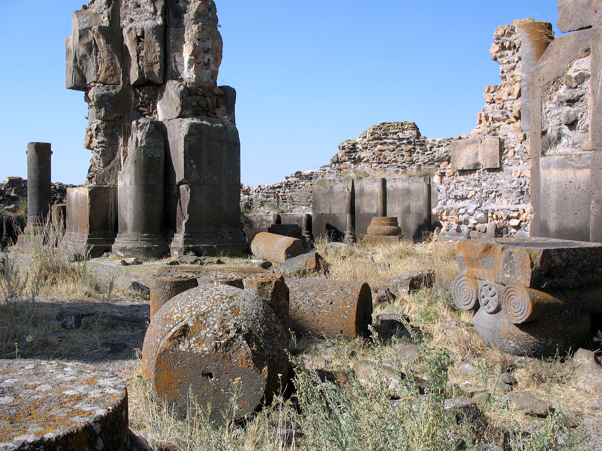 A ruined church among the grasslands of the abandoned city of Ani.