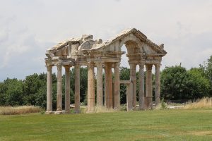 The restored Tetrapylon, the monumental gateway of Aphrodisias in Turkey.