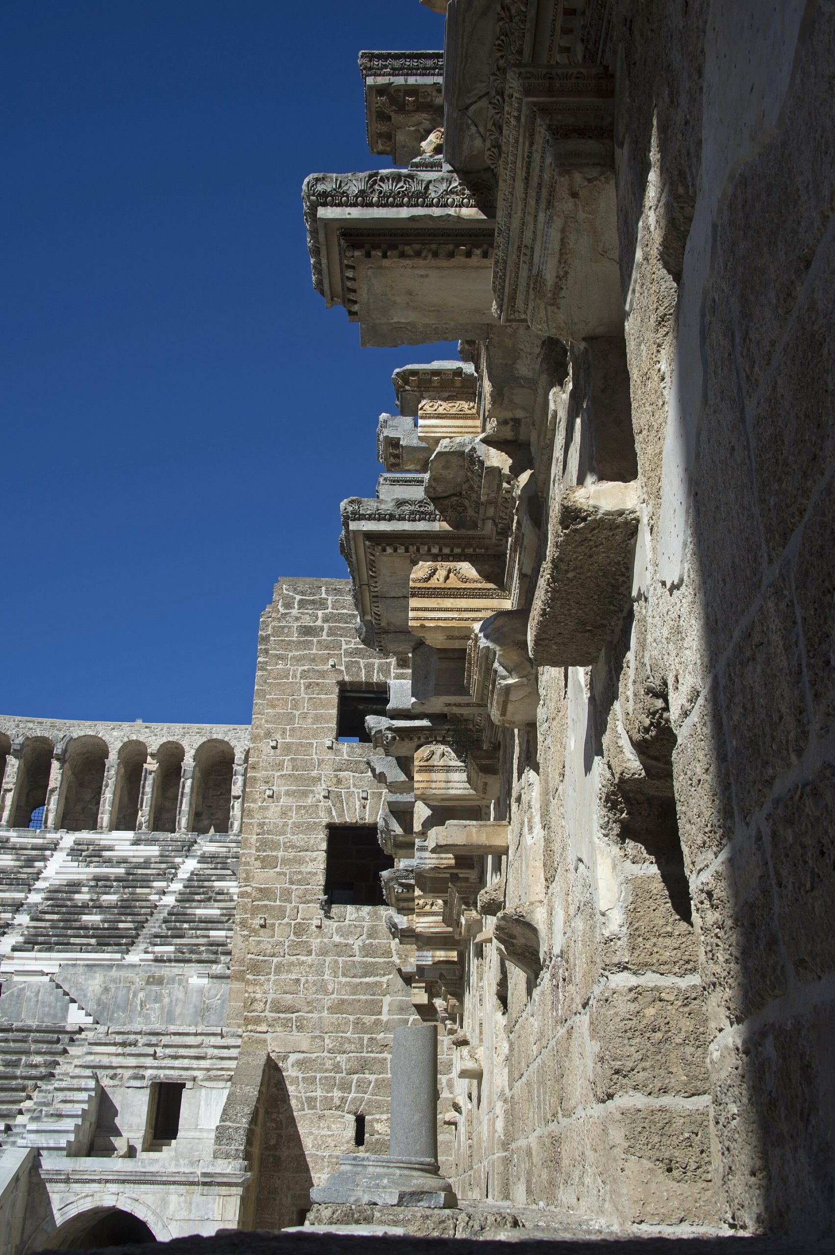 The finely built stage facade of the Aspendos theatre.