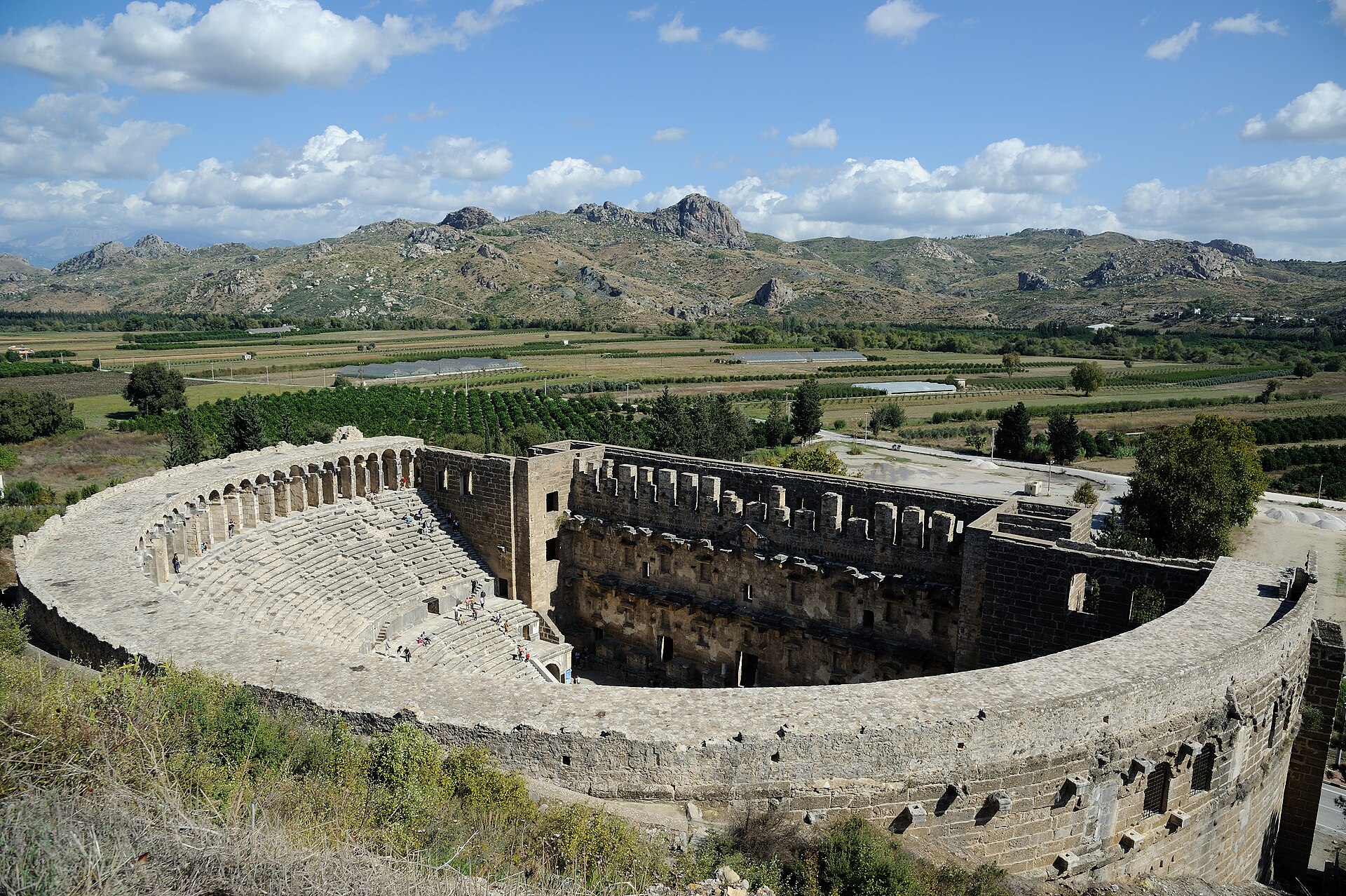 The exterior arches of the great theatre of Aspendos.