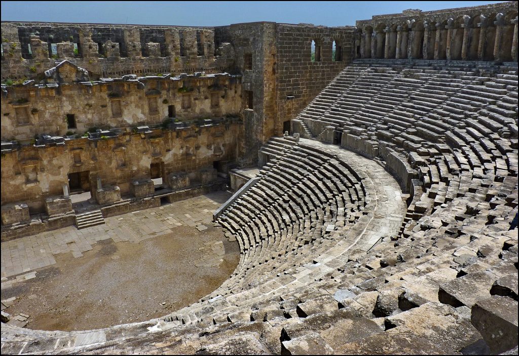 The magnificently preserved Roman theatre of Aspendos in southern Turkey.