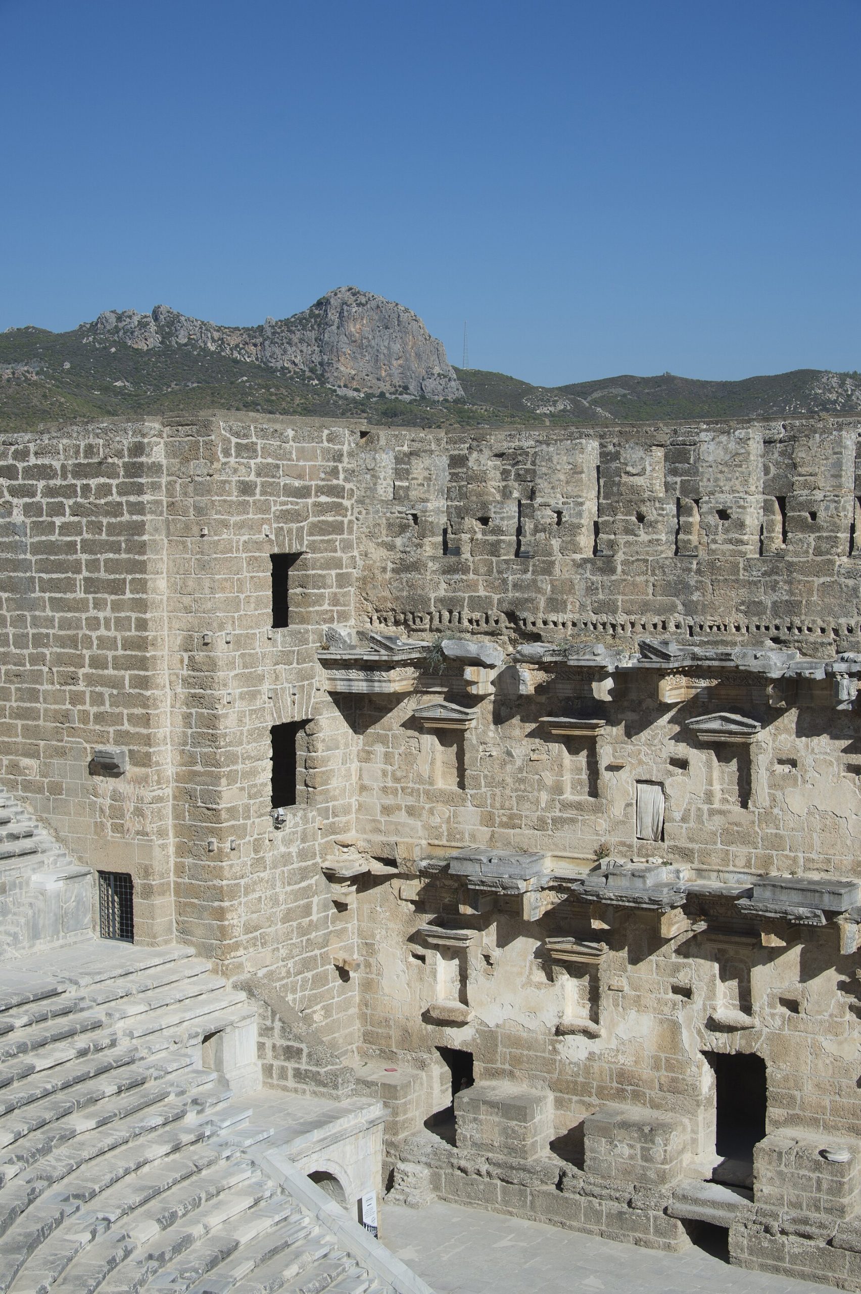 The sweeping stone seats of the theatre of Aspendos.