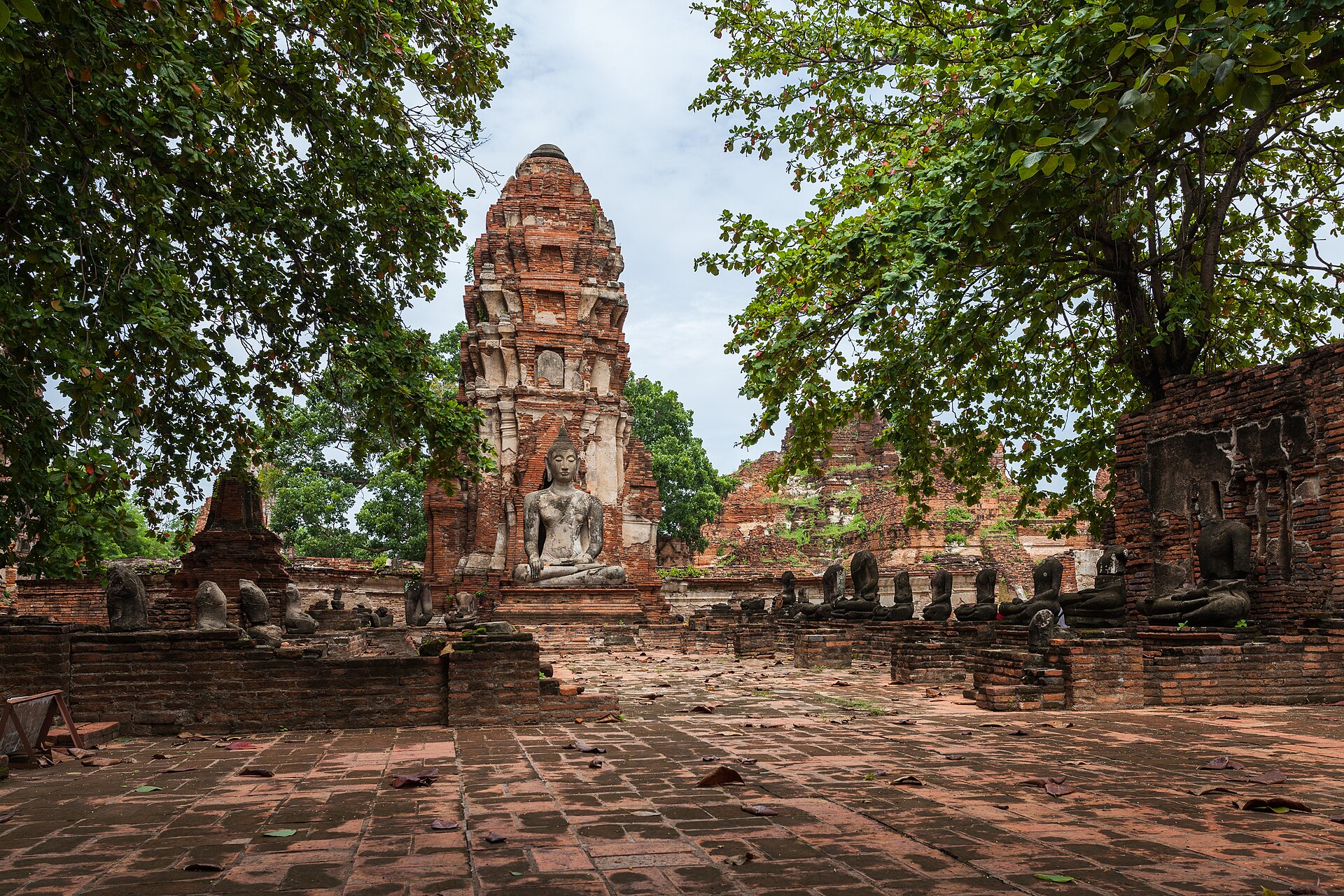 The temples of Ayutthaya glowing at dusk.