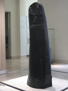 The stele inscribed with the Code of Hammurabi, one of the earliest law codes.