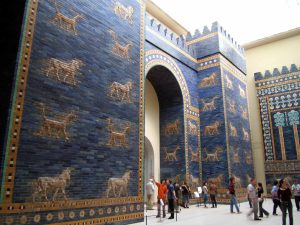 The Ishtar Gate, one of the eight gates of ancient Babylon, decorated with sacred animals.