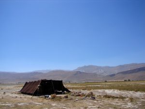 A Bakhtiari nomad camp during the seasonal migration.