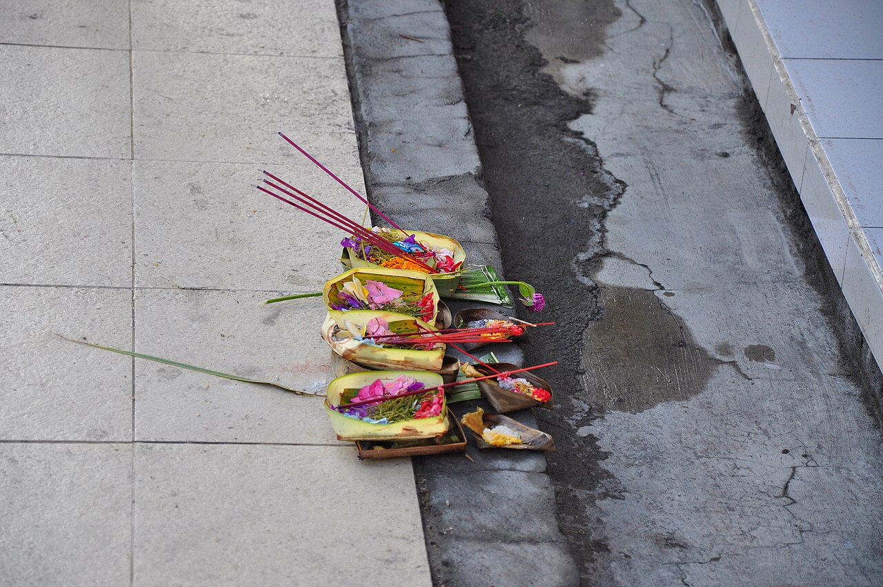 Canang sari, the daily offerings woven and placed by Balinese Hindus