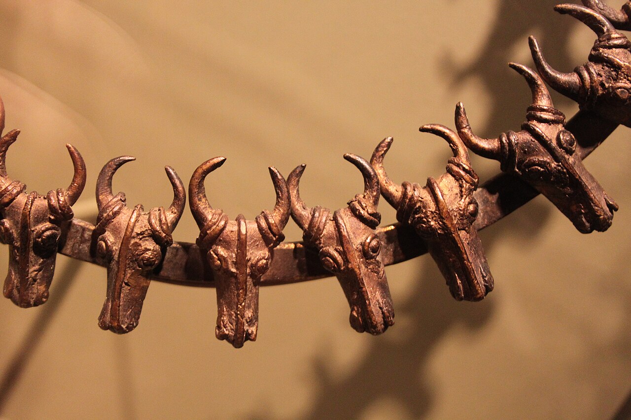 A cast bronze prestige collar from Cameroon; Foumban is famed for its metalwork.