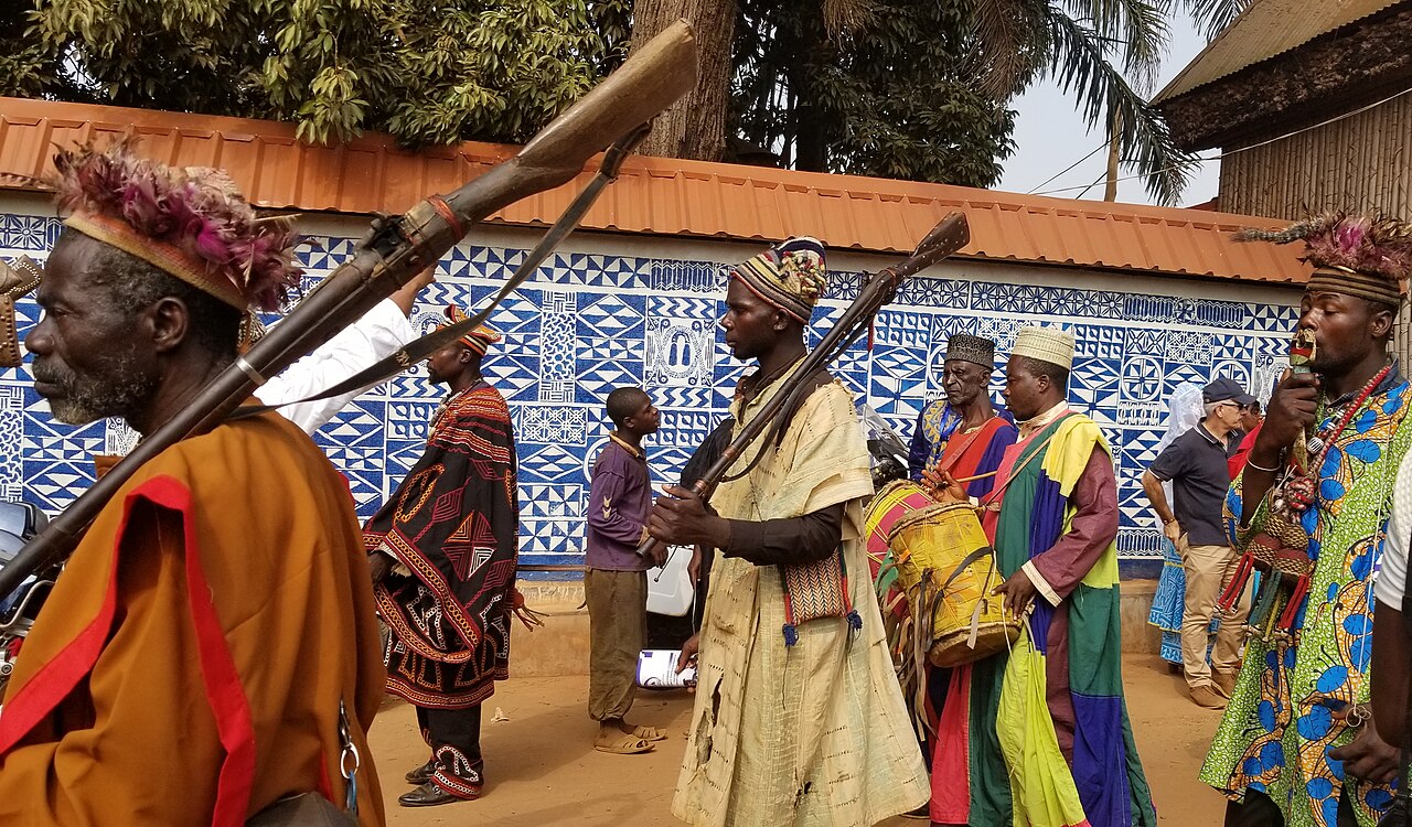A procession with the Sultan at Foumban, centre of the Nguon festival.