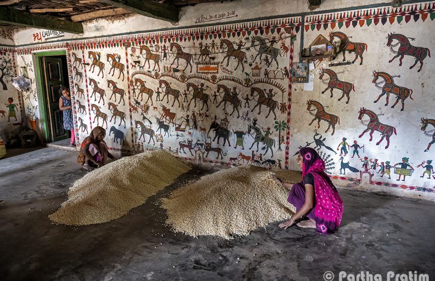 A Pithora painting, the sacred ritual art of the Bhil people